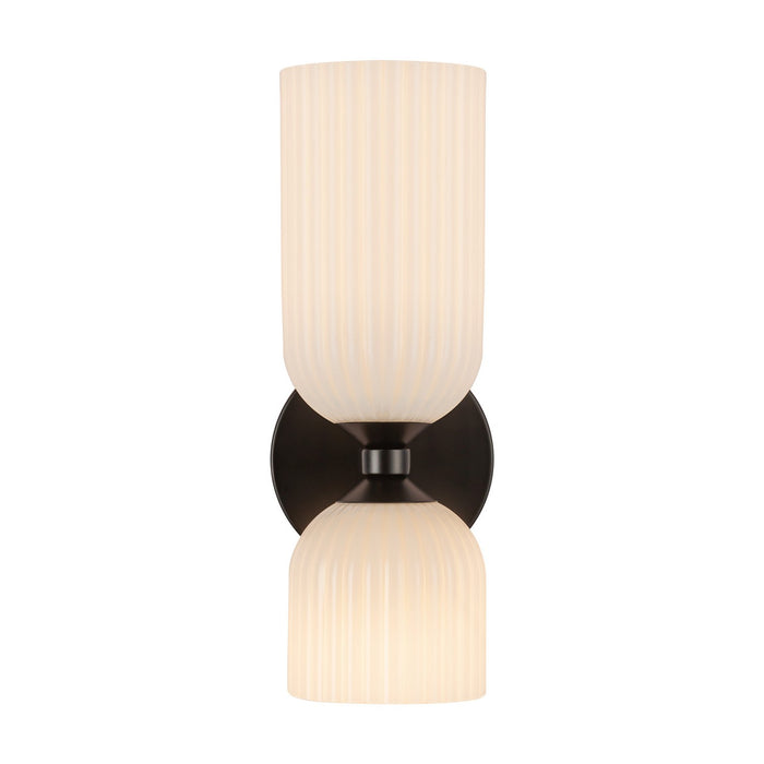Alora WV442612MBGR Two Light Vanity, Matte Black/Glossy Ribbed Opal Glass