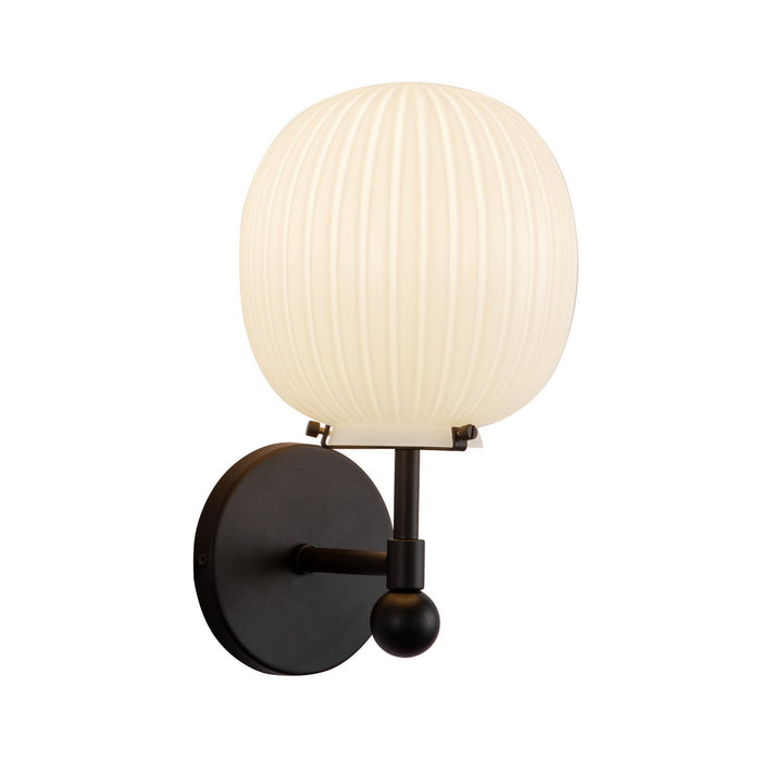 Alora WV579107MBGR One Light Vanity, Matte Black/Glossy Ribbed Opal Glass
