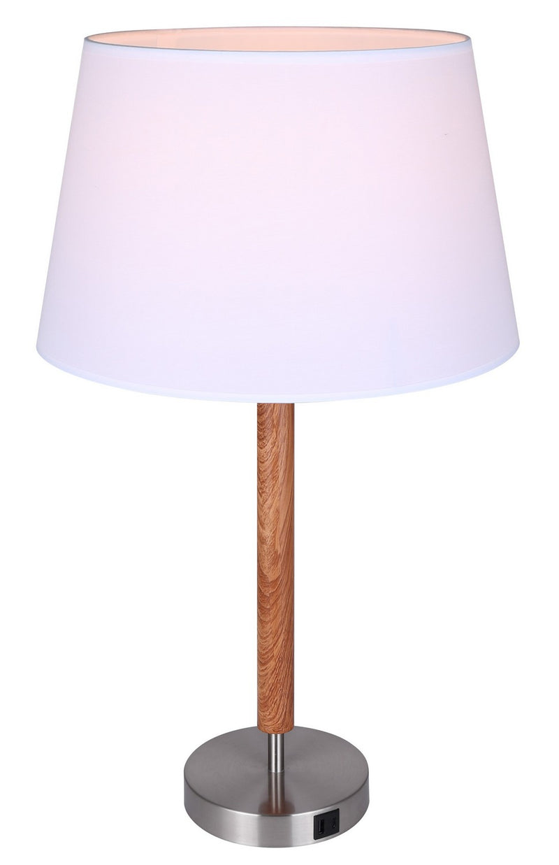 Canarm ITL2137B26BNW One Light Table Lamp, Brushed Nickel And Faux Wood