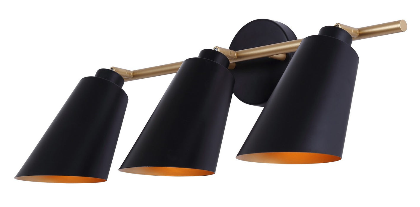 Canarm IVL1178A03BKG Three Light Vanity, Matte Black And Gold