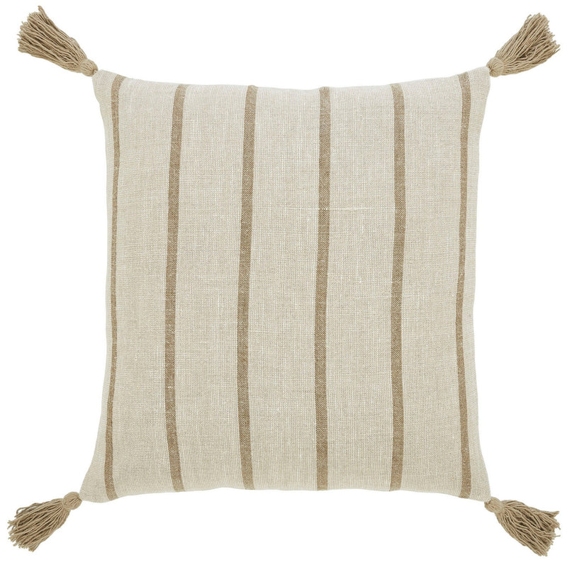 Renwil PWFL1436 Pillow, Natural Linen / Dark Brown Linen Stripe