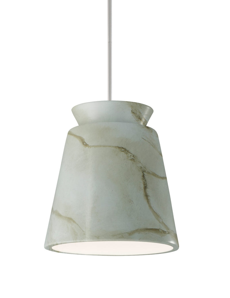 Justice Designs CER-6425-STOC-NCKL-RIGID One Light Pendant, Carrara Marble