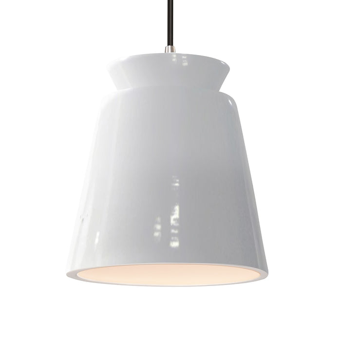 Justice Designs CER-6425-WHT-NCKL-BKCD One Light Pendant, Gloss White