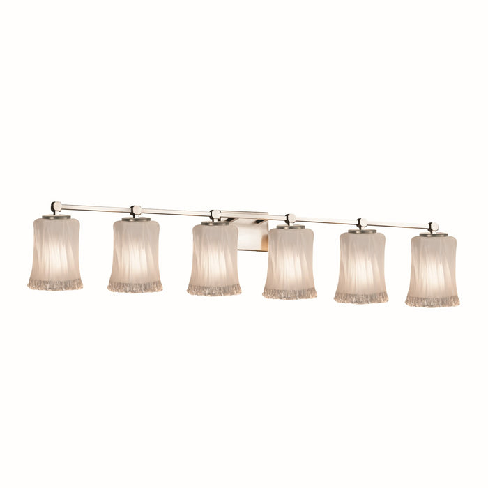 Justice Designs GLA-8426-16-WTFR-NCKL Six Light Bath Bar, Brushed Nickel