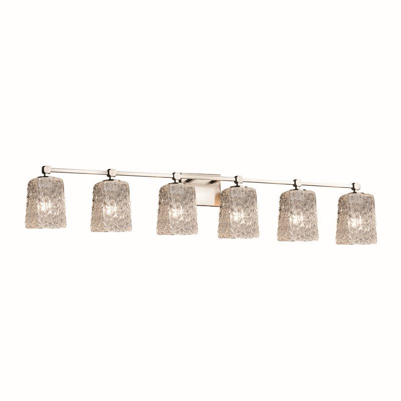 Justice Designs GLA-8426-26-CLRT-NCKL Six Light Bath Bar, Brushed Nickel