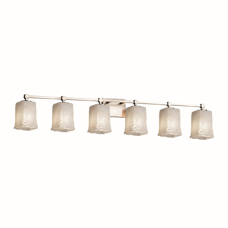 Justice Designs GLA-8426-26-WHTW-NCKL Six Light Bath Bar, Brushed Nickel