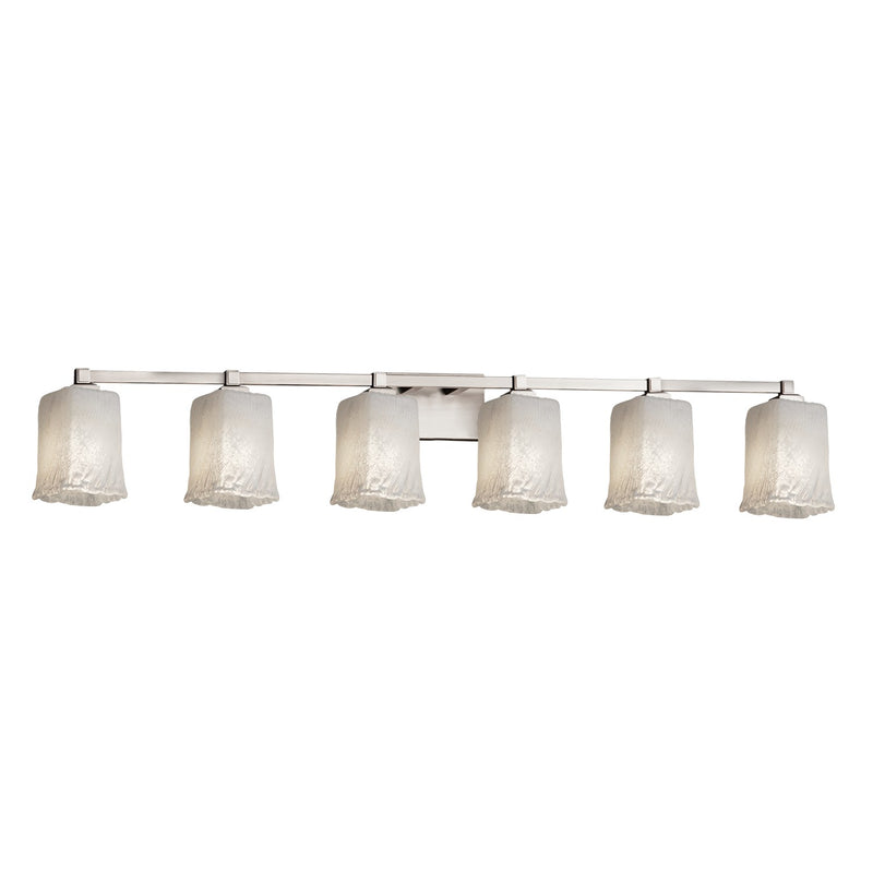 Justice Designs GLA-8436-26-WHTW-NCKL Six Light Bath Bar, Brushed Nickel