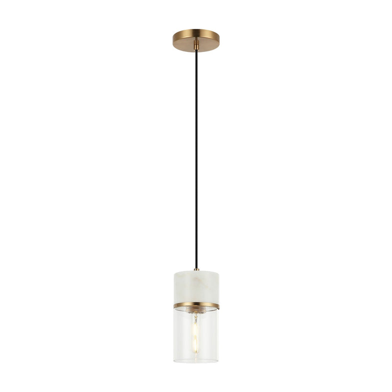 Matteo Lighting C39901AG One Light Pendant, Aged Gold Brass + White Marble