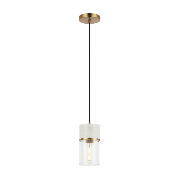 Matteo Lighting C39901AG One Light Pendant, Aged Gold Brass + White Marble