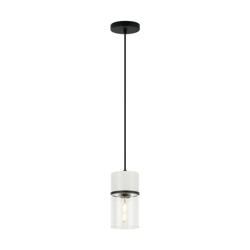 Matteo Lighting C39901MB One Light Pendant, Matte Black + White Marble