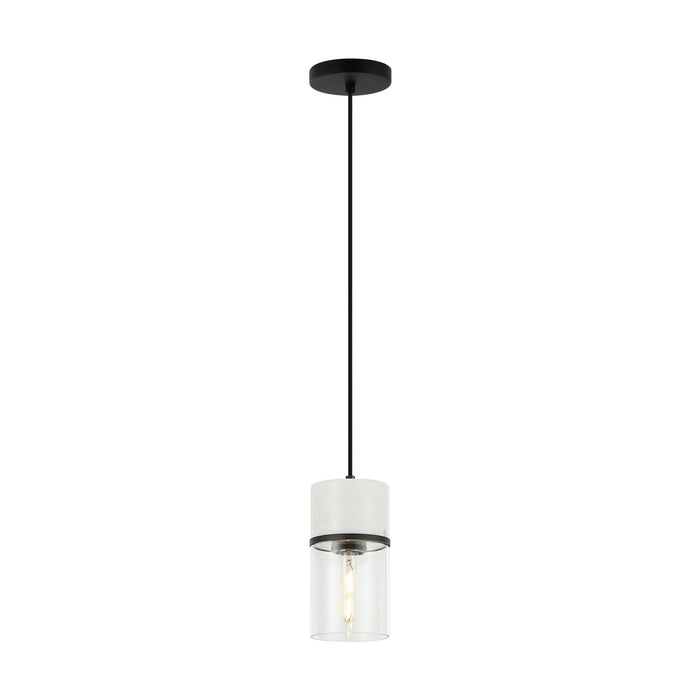 Matteo Lighting C39901MB One Light Pendant, Matte Black + White Marble