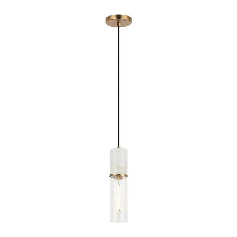 Matteo Lighting C39911AG One Light Pendant, Aged Gold Brass + White Marble