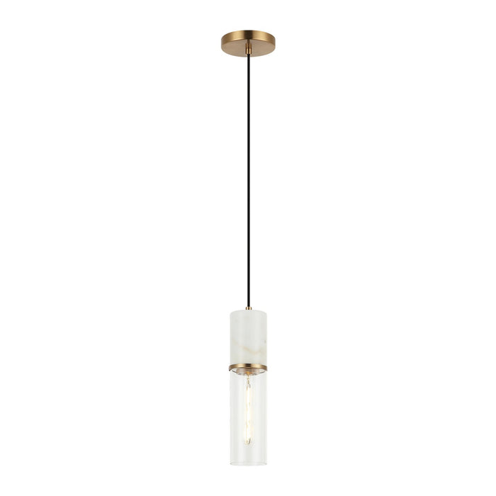 Matteo Lighting C39911AG One Light Pendant, Aged Gold Brass + White Marble