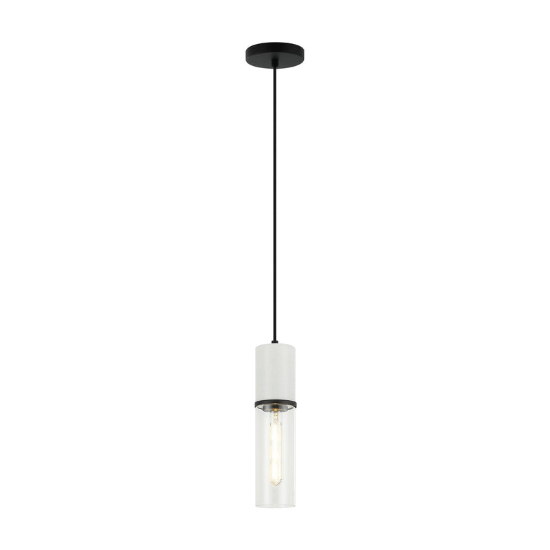 Matteo Lighting C39911MB One Light Pendant, Matte Black + White Marble