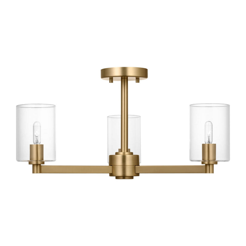 Visual Comfort Studio 7764203C-848 Three Light Semi-Flush Mount, Satin Brass