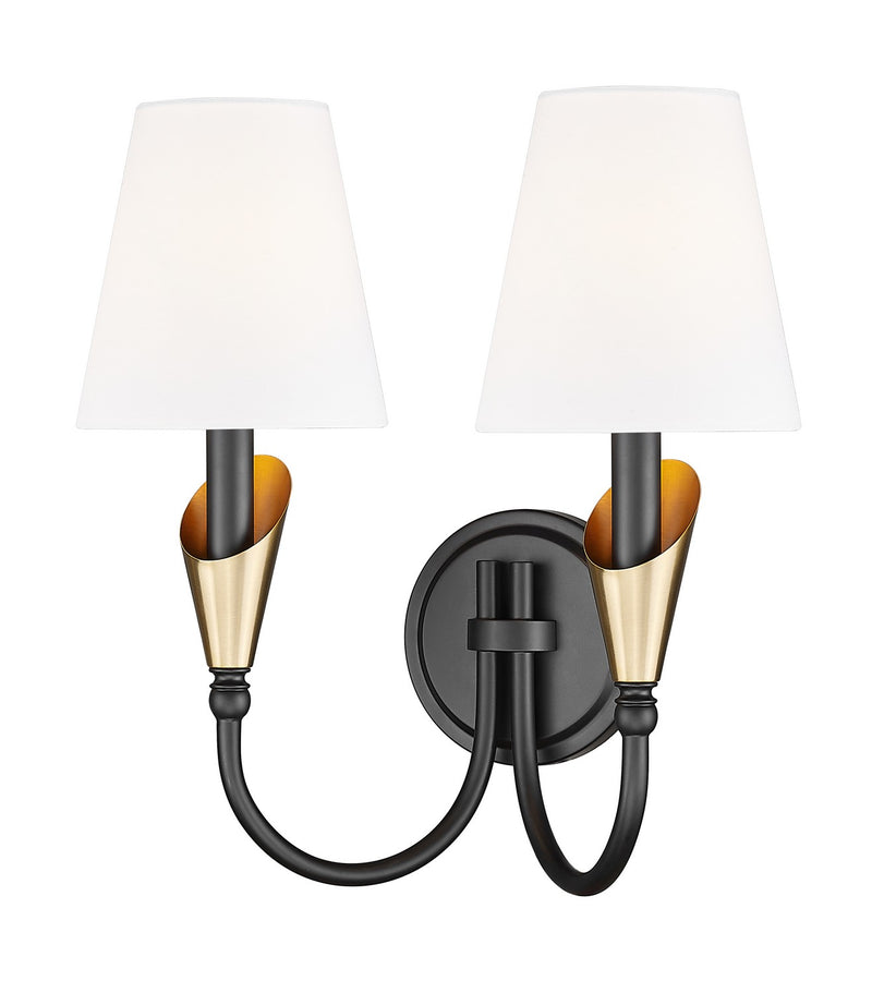 Z-Lite 4014-2S-MB-MGLD Two Light Wall Sconce, Matte Black + Modern Gold