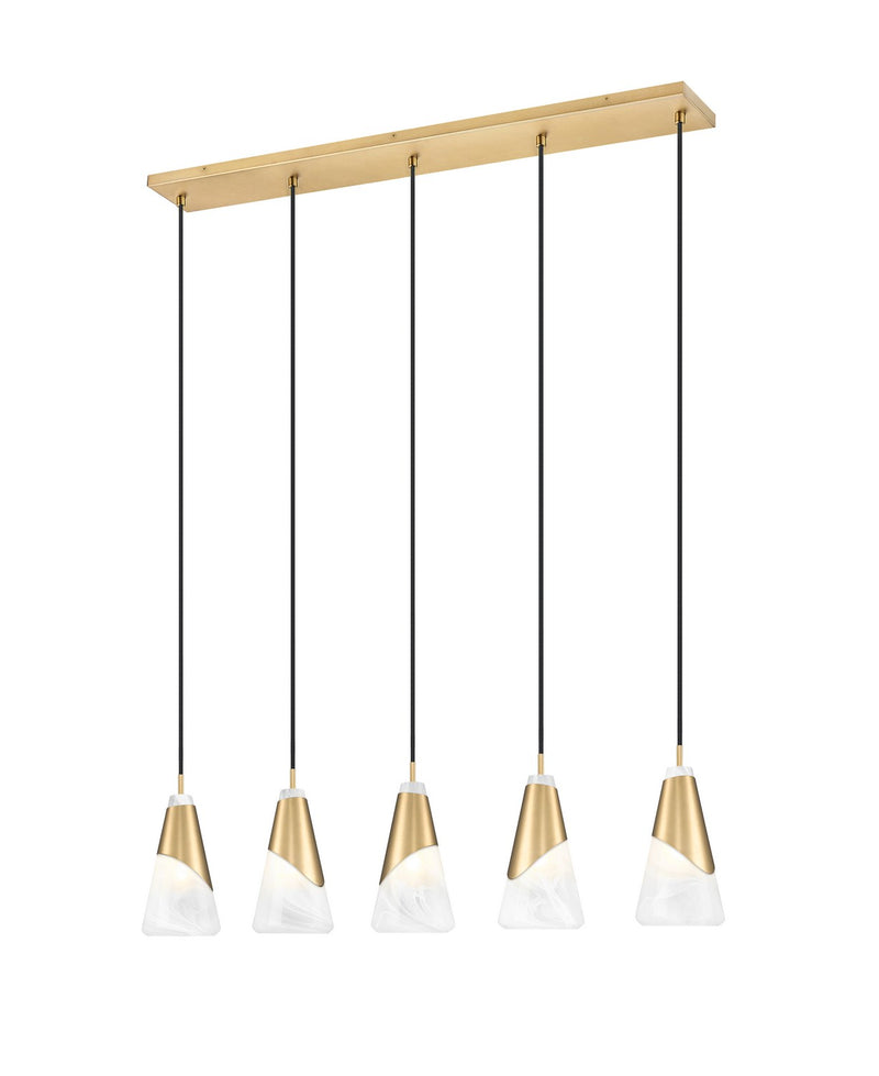 Z-Lite 828P6-5L-MGLD Five Light Linear Chandelier, Modern Gold