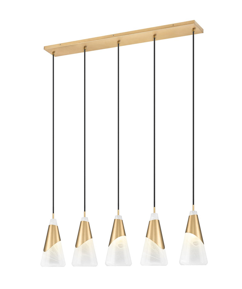 Z-Lite 828P7-5L-MGLD Five Light Linear Chandelier, Modern Gold