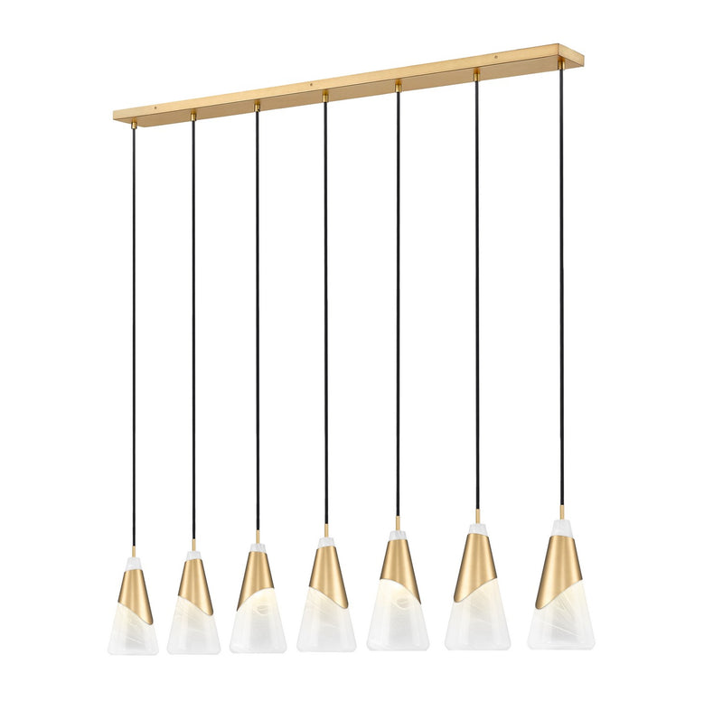 Z-Lite 828P7-7L-MGLD Seven Light Linear Chandelier, Modern Gold