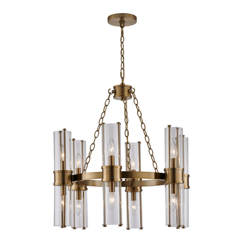 Kalco 521355VGB 12 Light Chandelier, Vintage Brass