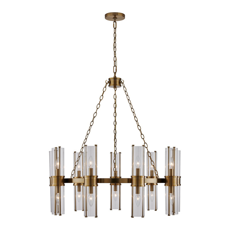 Kalco 521356VGB 18 Light Chandelier, Vintage Brass