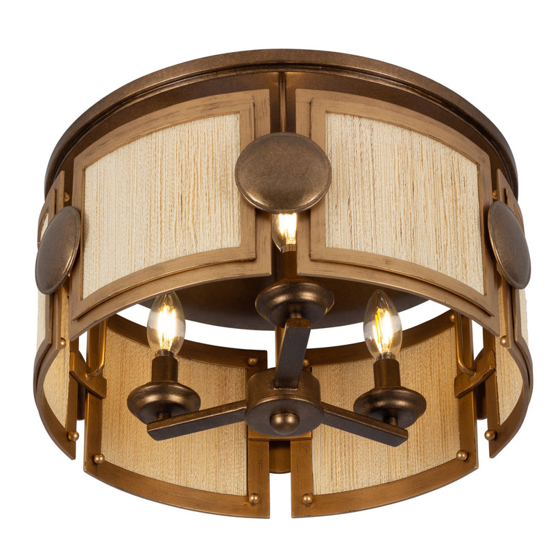 Kalco 526845PABMG Three Light Semi-Flush Mount, Pearlized Antique Brass/Modern Gold
