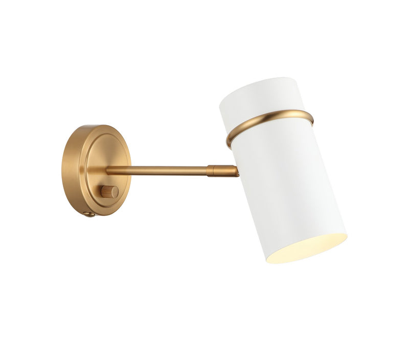Matteo Lighting S17711AGWH One Light Wall Sconce, Aged Gold Brass & White