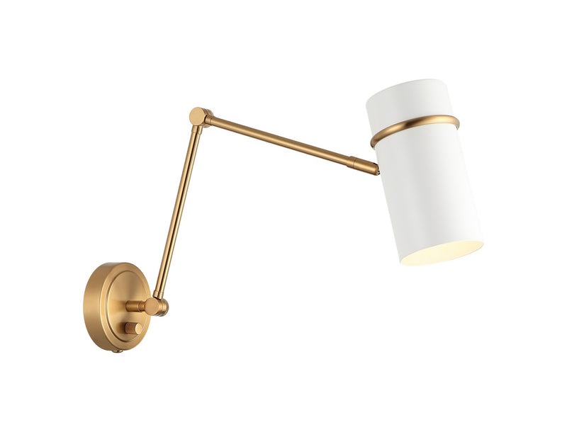 Matteo Lighting S17721AGWH One Light Wall Sconce, Aged Gold Brass & White