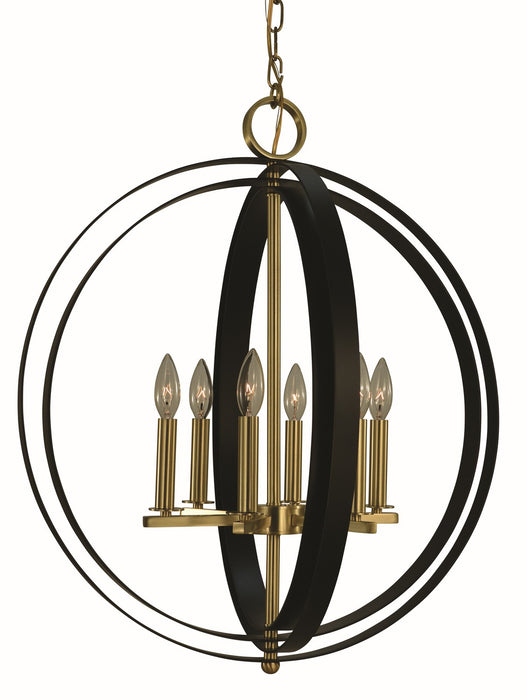 Framburg 4655 BR/MBLACK Six Light Pendant, Brushed Brass with Matte Black