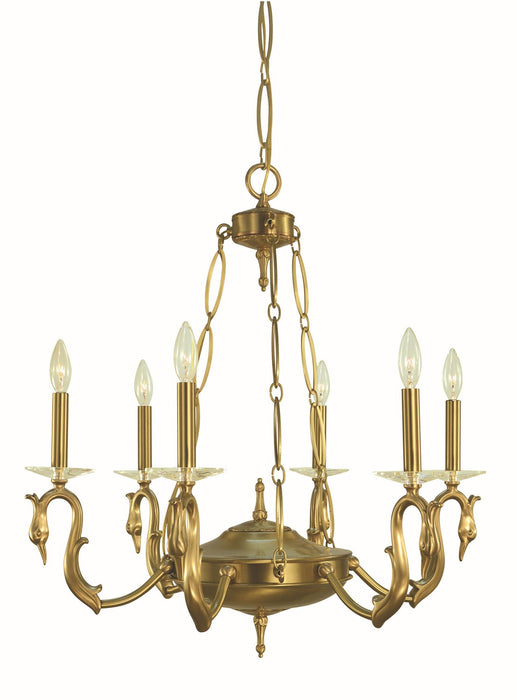 Framburg 5900 BR Six Light Chandelier, Brushed Brass
