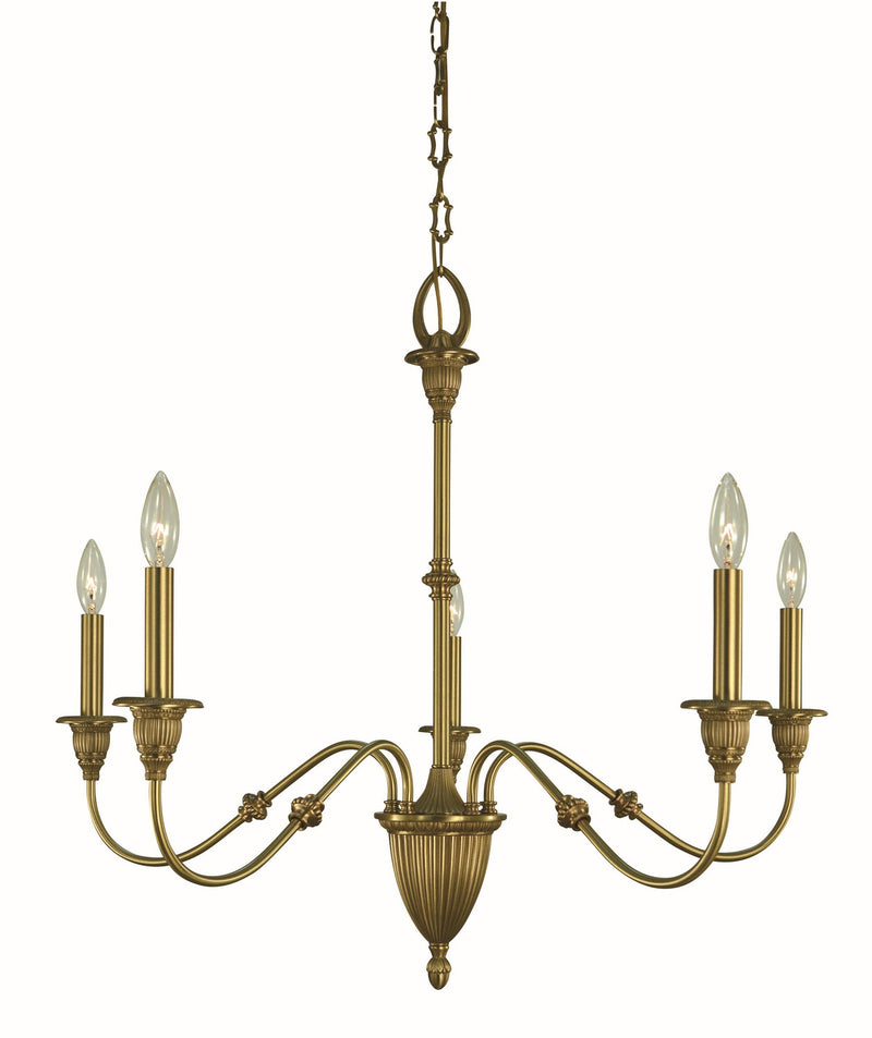 Framburg 5930 BR Five Light Chandelier, Brushed Brass