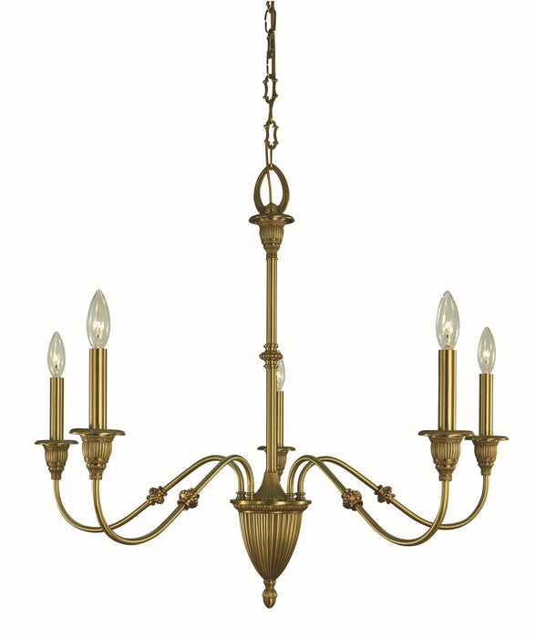 Framburg 5930 BR Five Light Chandelier, Brushed Brass