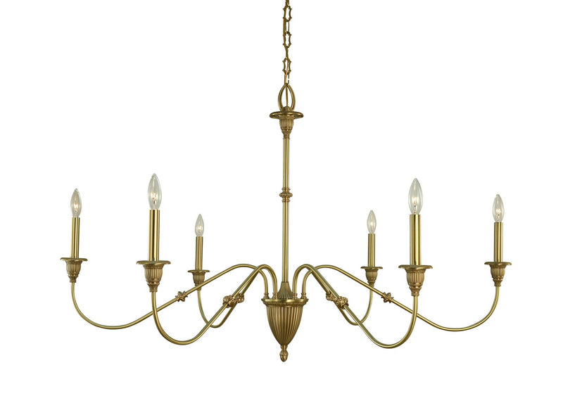 Framburg 5932 BR Six Light Chandelier, Brushed Brass