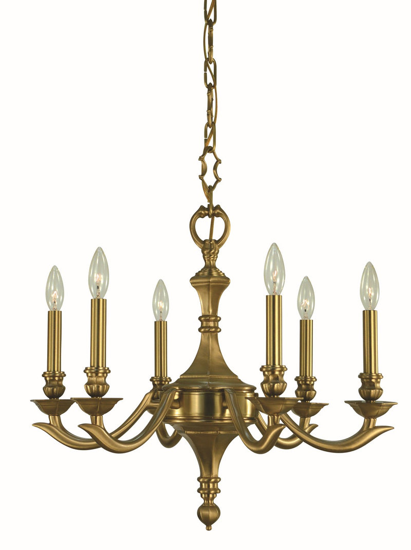 Framburg 5936 BR Six Light Chandelier, Brushed Brass