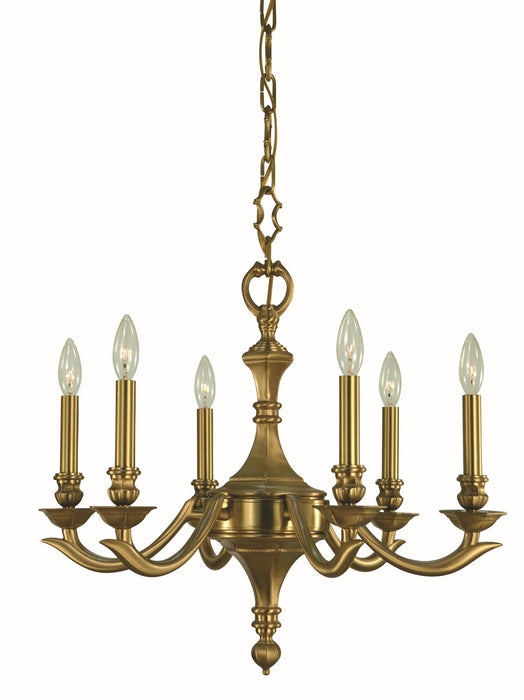 Framburg 5936 BR Six Light Chandelier, Brushed Brass