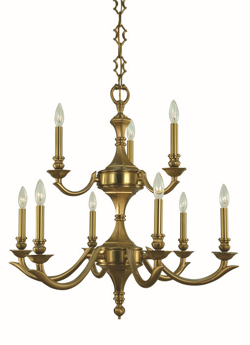 Framburg 5939 BR Nine Light Chandelier, Brushed Brass