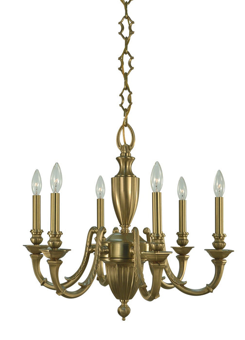 Framburg 5946 BR Six Light Chandelier, Brushed Brass