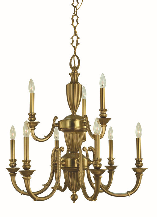 Framburg 5949 BR Nine Light Chandelier, Brushed Brass