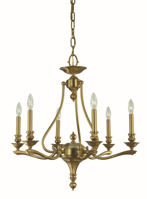 Framburg 5956 BR Six Light Chandelier, Brushed Brass