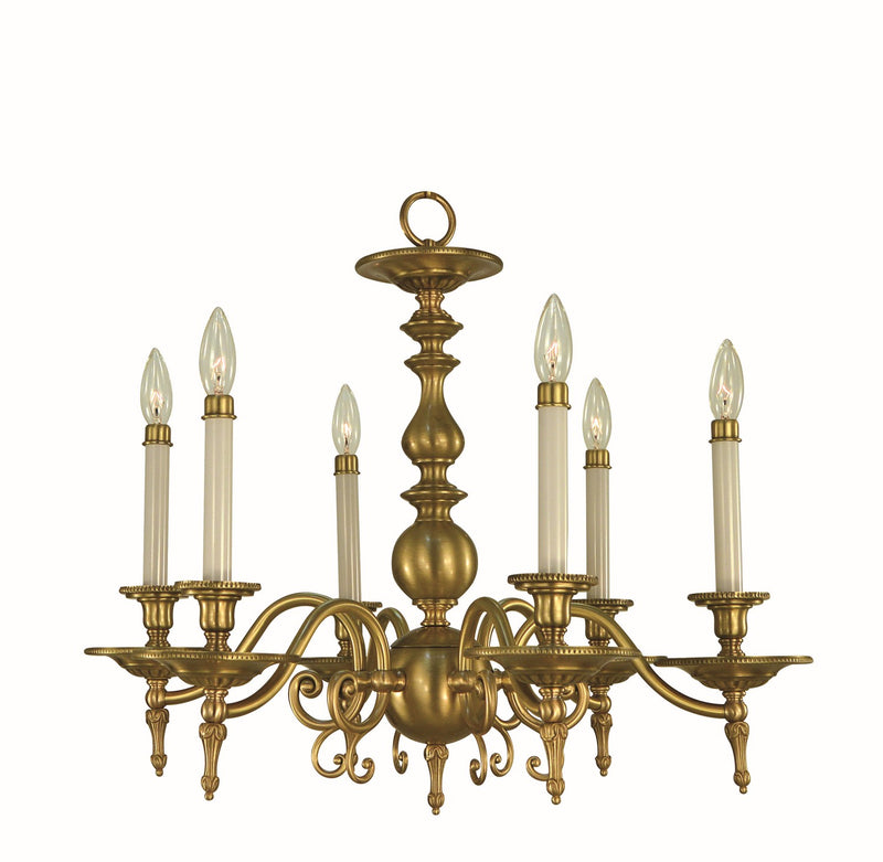 Framburg 7446 BR Six Light Chandelier, Brushed Brass