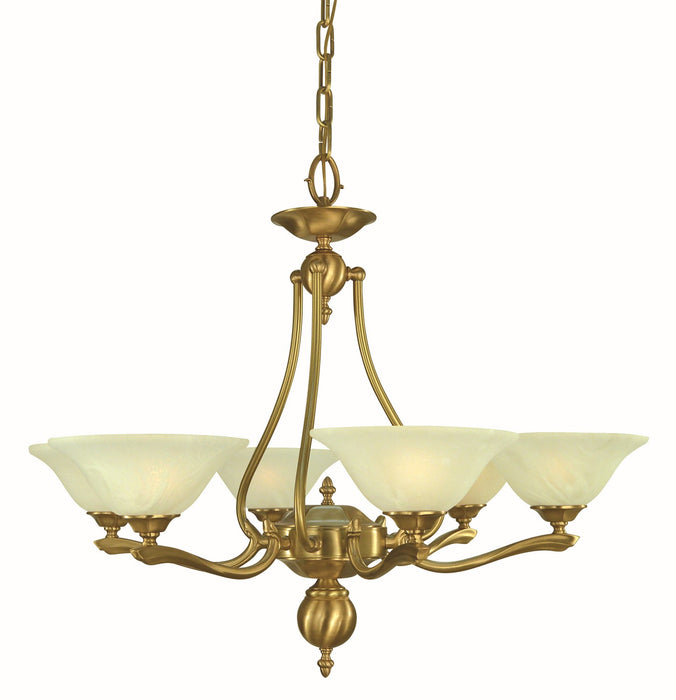 Framburg 7996 BR Six Light Chandelier, Brushed Brass