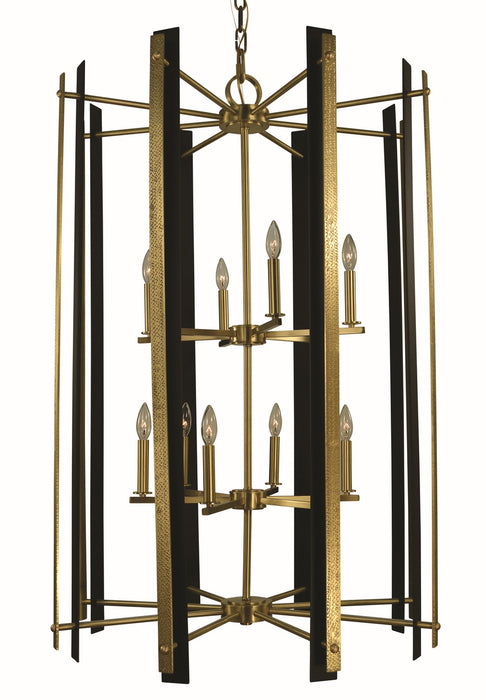 Framburg L1062 BR/MBLACK 12 Light Dining Chandelier, Brushed Brass with Matte Black Accents