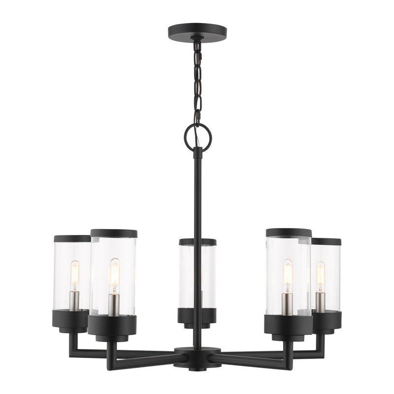 Livex Lighting 20725-14 Five Light Outdoor Chandelier, Textured Black w/ Brushed Nickels