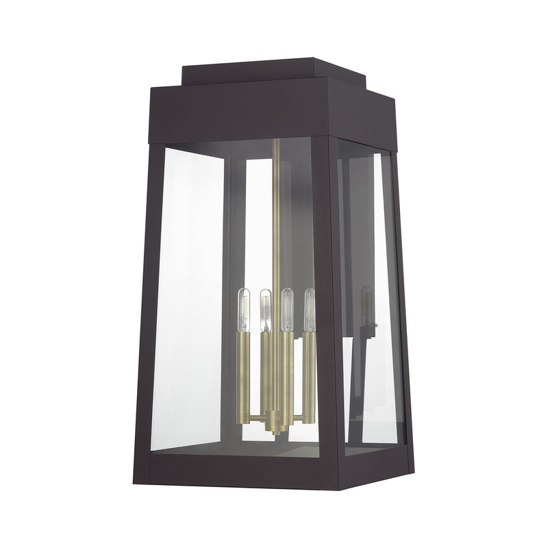 Livex Lighting 20861-07 Four Light Outdoor Wall Lantern, Bronze with Antique Brass