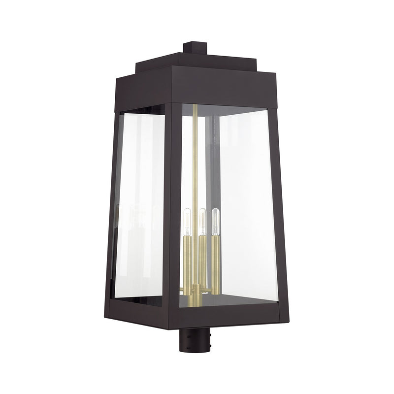 Livex Lighting 20862-07 Four Light Outdoor Post Top Lantern, Bronze with Antique Brass