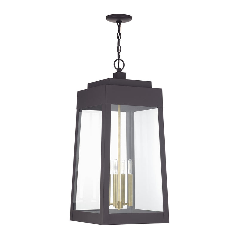 Livex Lighting 20863-07 Four Light Outdoor Pendant, Bronze with Antique Brass