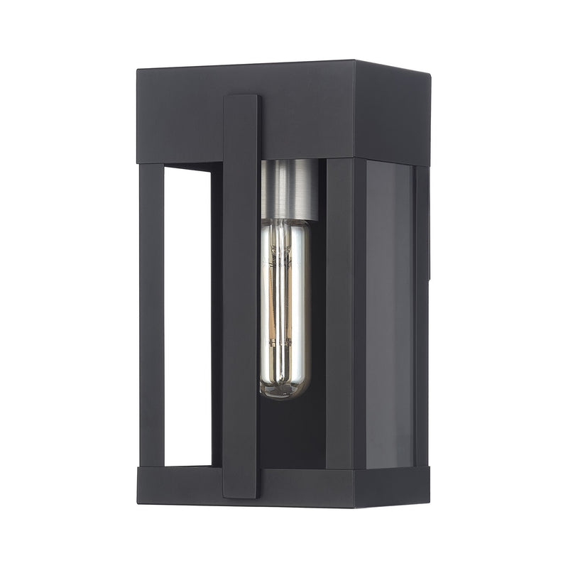 Livex Lighting 28961-04 One Light Outdoor Wall Lantern, Black with Brushed Nickel