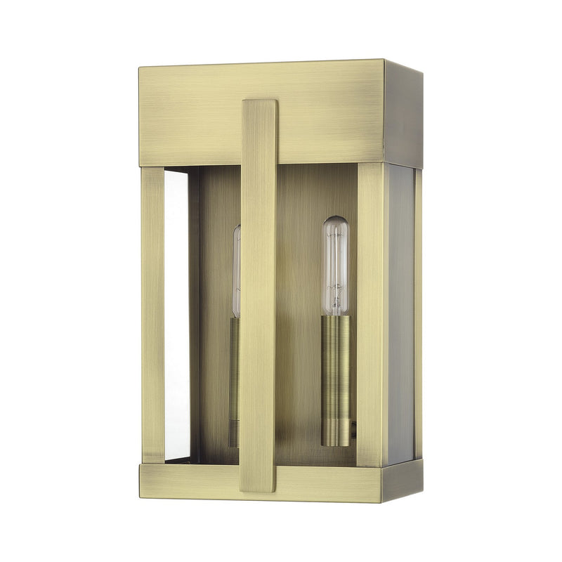 Livex Lighting 28962-01 Two Light Outdoor Wall Lantern, Antique Brass