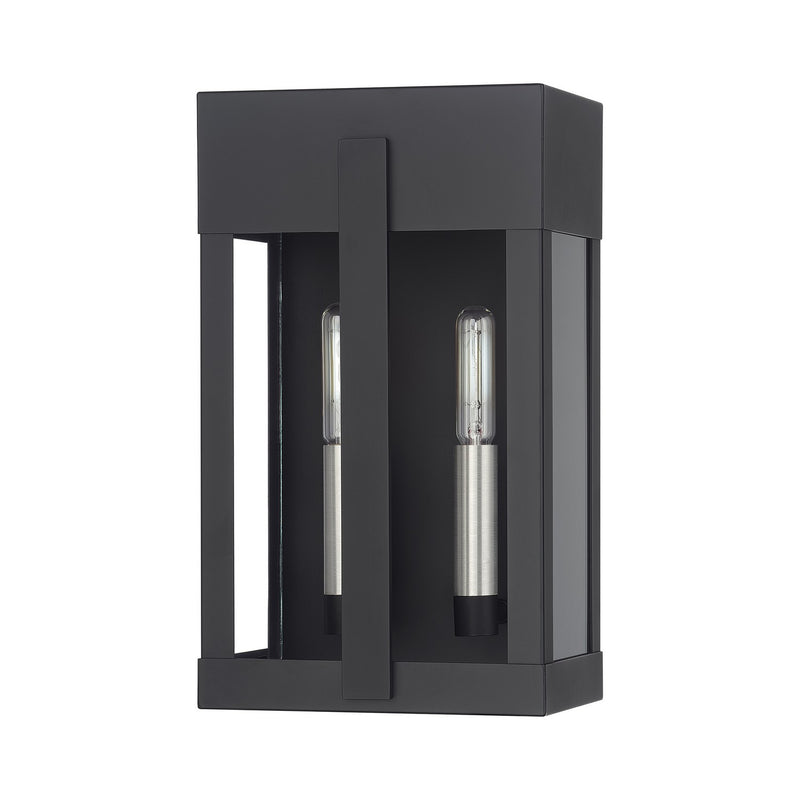 Livex Lighting 28962-04 Two Light Outdoor Wall Lantern, Black with Brushed Nickel