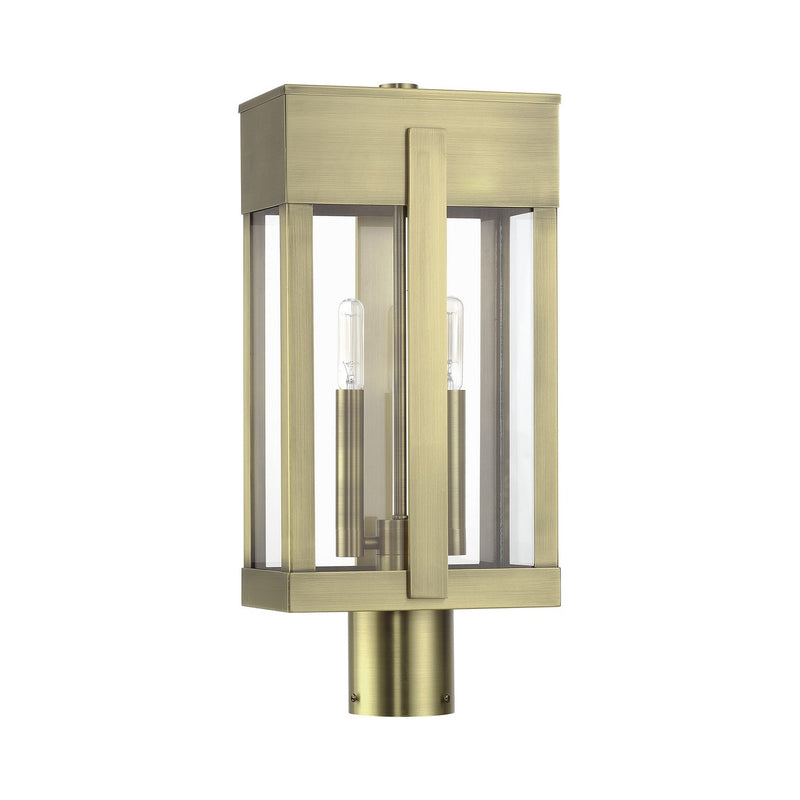Livex Lighting 28964-01 Two Light Outdoor Post Top Lantern, Antique Brass